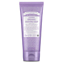 A lavender colored tube labeled Dr. Bronners Lavender Organic Shaving Soap features detailed text about fair trade and moisturizing ingredients. It emphasizes being organic and eco friendly, set against a plain white background [7 oz]