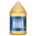A gallon bottle of Dr. Bronners 18 in 1 Pure Castile Magic Soap with peppermint scent, featuring a detailed blue label. Text includes DR. BRONNERS 18 IN 1 PURE CASTILE MAGIC SOAP PEPPERMINT. The eco friendly liquid hemp soap is highlighted for its organic and sustainable ingredients  [1 Gallon]